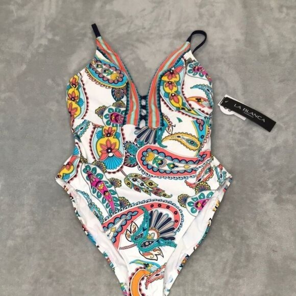La Blanca Other - La Blanca Vivid Gorgeous Plunging Neckline Swim Suit Size 10 New